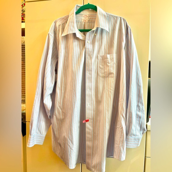 Brooks Brothers Polo Shirt Mens 18-35 Blue White Pink Stripe Non Iron Cotton - Picture 1 of 8